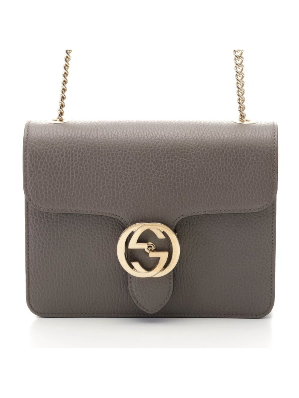 Gucci Interlocking G Chain Shoulder Gray Leather Bag